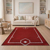 Red Soccer Field Geometric Area Rug