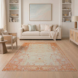 Vibrant Orange Geometric Border Area Rug