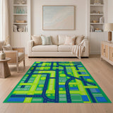 Vibrant Green Road Map Kids Play Rug