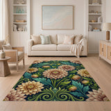 Vintage Dahlia Floral Area Rug in Teal