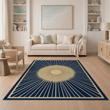 Golden Sunburst Navy Geometric Area Rug