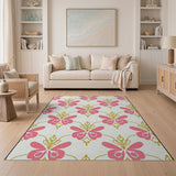 Ornate Pink Butterfly Floral Area Rug