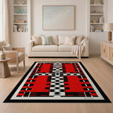 Geometric Modern Bold Red Black Geometric Plaid Area Rug
