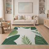 Lush Green Palm Leaf Coastal Beach Area Rug