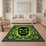 Tribal Black Skull on Vibrant Green Rug