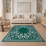 Emerald Green Hibiscus Floral Lace Rug