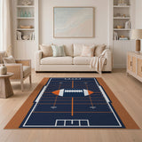 Navy Football Field Area Rug with Orange Accents