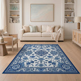 Blue White Traditional Persian Floral Area Rug