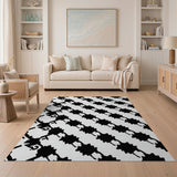 Black White Diagonal Starburst Geometric Rug
