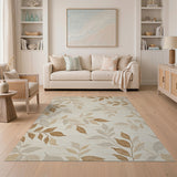 Cream Beige Leaf Motif Area Rug