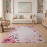 Pink Blush Pink Floral Border Area Rug
