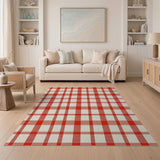 Red Rustic Farmhouse Classic Red Gingham Check Area Rug