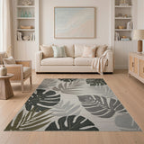 Monstera Leaf Area Rug in Green Grey