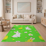 Whimsical Bunny Chicks Green Area Rug