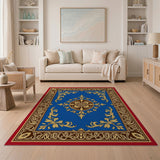 Royal Blue Ornate Gold Medallion Area Rug