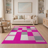 Vibrant Pink Geometric Block Area Rug