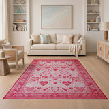 Kids Cartoon Whimsical Pink Hearts Scatter Area Rug