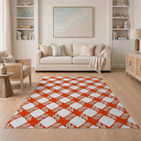 Vibrant Orange Geometric Check Area Rug