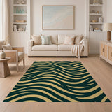 Wavy Green and Beige Geometric Area Rug