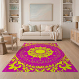 Vibrant Pink Yellow Floral Mandala Rug