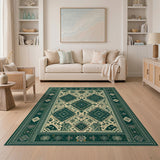 Green Teal Heritage Tribal Geometric Area Rug