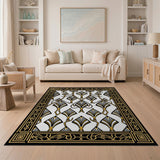 Gold and Silver Art Deco Gold Fan Geometric Area Rug
