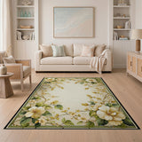 ODIKA Vintage Floral Washable Rug - Cream & Sage Green Low Pile Non-Slip Area Rug