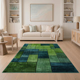 Modern Teal Green Geometric Block Area Rug