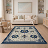 Navy Blue Floral Oriental Area Rug