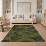 Olive Green Black Fern Leaf Area Rug