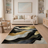 Luxury Abstract Black Gold Marble Washable Area Rug