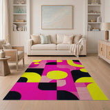 Vibrant Pink Yellow Black Geometric Area Rug