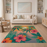 Hibiscus Sunset Palm Coastal Area Rug