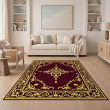 ODIKA Washable Vintage Medallion Area Rug, Low Pile Non-Slip Burgundy/Gold Traditional Rug