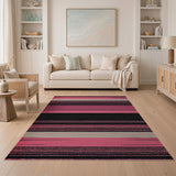 Bold Pink Black Striped Boho Area Rug
