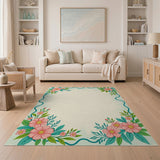Vintage Pink Floral Border Rug