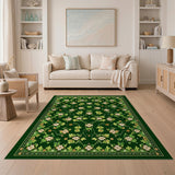 Green Emerald Green Floral Vine Area Rug