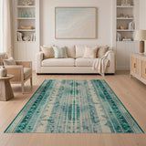 Teal Heritage Tribal Geometric Blue and Teal Area Rug