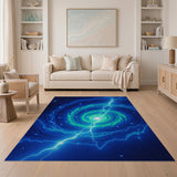 Cosmic Teal Lightning Vortex Area Rug