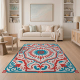 Traditional Persian Vibrant Red Teal Persian Medallion Area Rug