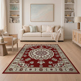 Red Traditional Persian Floral Medallion Area Rug