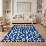 Blue and Teal Blue White Geometric Lattice Area Rug