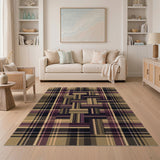 Brown Tan Plaid Patchwork Area Rug