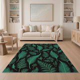 Teal Fern Feather Pattern Area Rug