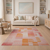 ODIKA Tribal Geometric Patchwork Washable Area Rug - Terracotta & Blush Pink