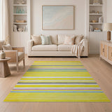 Vibrant Yellow Multi-Stripe Woven Area Rug