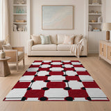 Bold Red Geometric Grid Geometric Modern Area Rug