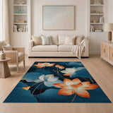 Teal Lotus Blooms Area Rug with Orange Petals