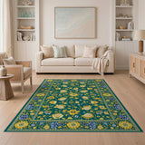 Teal Gold Floral Persian Area Rug