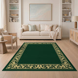 Emerald Green Area Rug with Ornate Gold Border